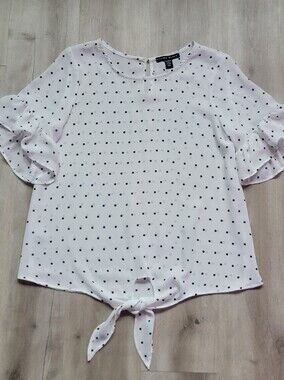 COMO BLACK White Polka Dot Ruffle Sleeve Blouse (Made In Canada)